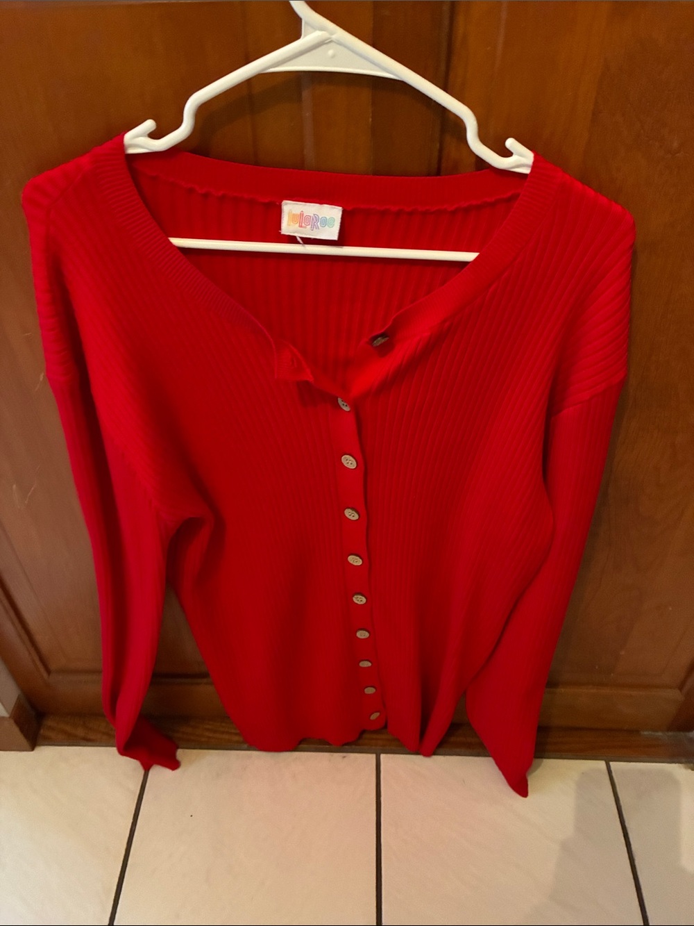 LuLaRoe Vibrant Red Button-Front Ribbed Cardigan